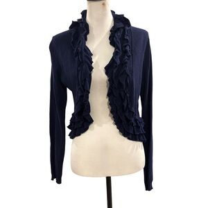 Sparrow Anthropologie Navy Ruffle Cardigan. M